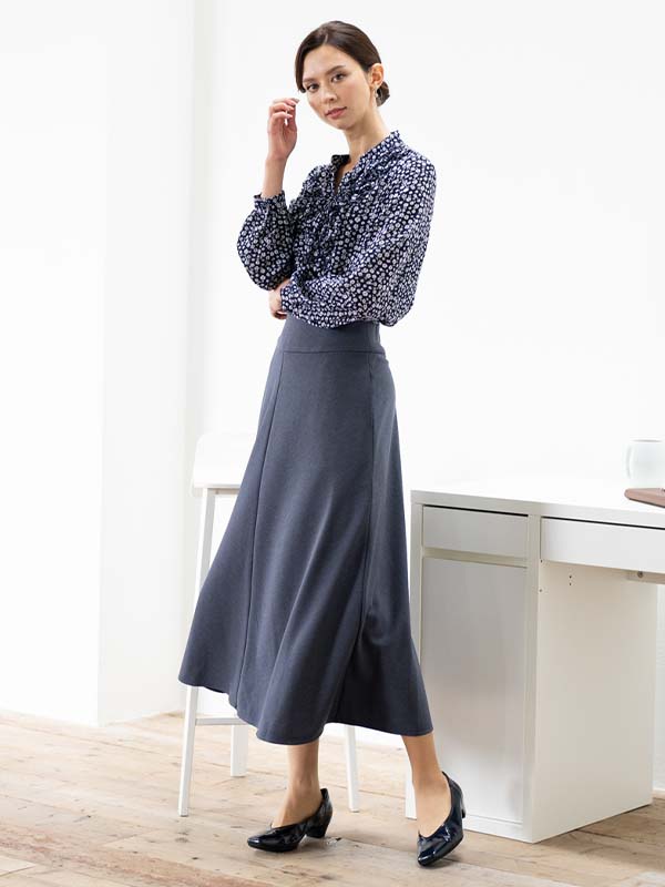 Long Length: Blue-Gray Bias Long Skirt