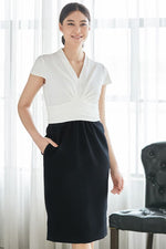All-Season Material: White X Dark Navy Docking Shell Dress