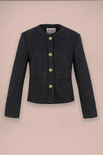 Stretch Lame Tweed: No-Collar Short Jacket