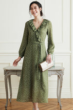 Stretch Chiffon: Khaki Tiny Dot Chiffon Frill Long