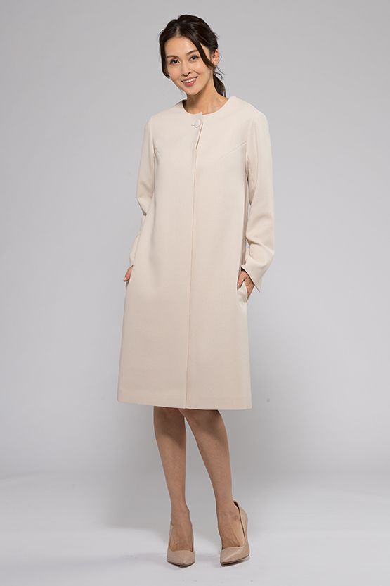 Beige Pink No-Collar Stretch Spring Coat
