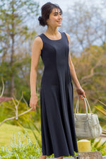 Body Shape Correction: Navy Rib Flare Long Dress