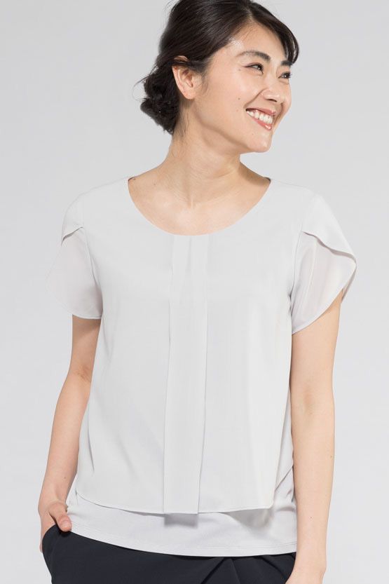 Stretch Chiffon: Light Grey Double Layer Chiffon Top