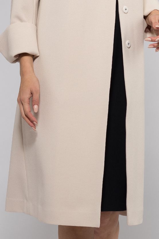Beige Pink No-Collar Stretch Spring Coat