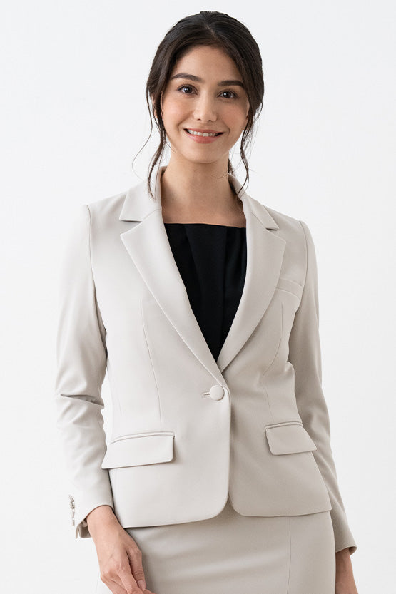 All-Season Material: Smart Stretch Greige Stretch Blazer Jacket