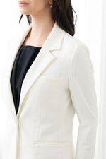 Stretch Jacquard: White Geo Jacquard Stretch Blazer Jacket