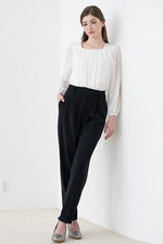 All-Season Material: Smart Stretch Black Wrap-Tuck Pants