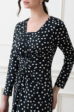 Long Length: Monotone Kay Me Rose Dot Long V-Drape Dress