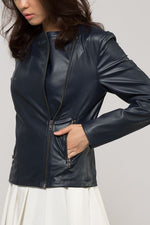 Navy No-Collar Stretch Riders Jacket