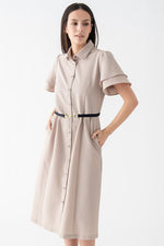 Beige x Black Bowtie Shirt Dress