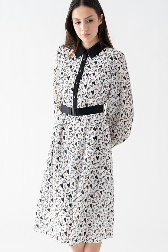 Stretch Chiffon: Stretch Chiffon Gold Heart Shirt Dress