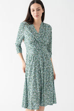 Silk-Like Green Petite Flower Cache-Coeur Dress