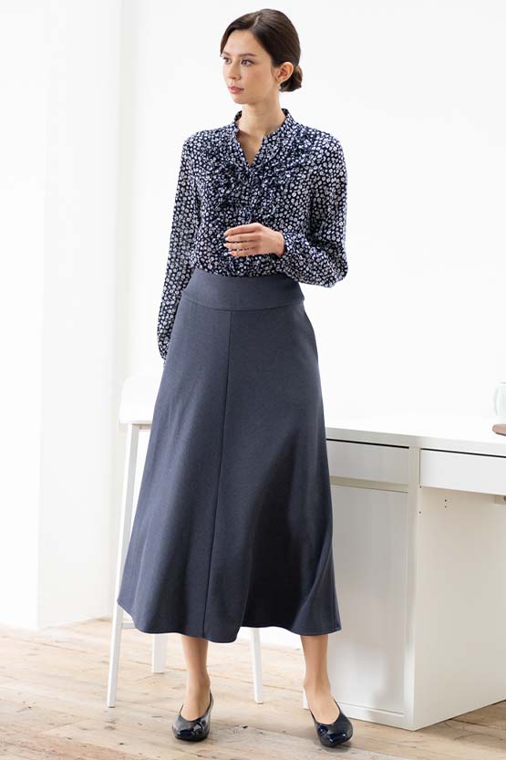 Long Length: Blue-Gray Bias Long Skirt