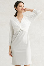Stretch Jacquard: White X Gray Jacquard Docking Twist Dress