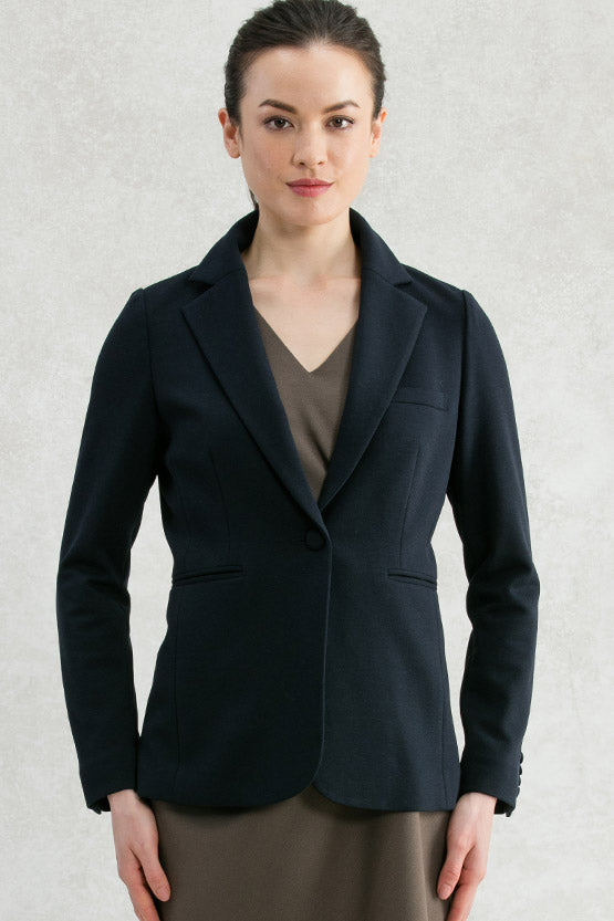 Navy Double Jersey Long Tailored Jacket