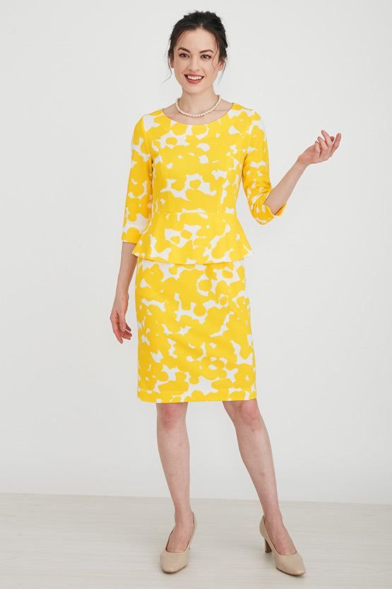 Yellow Dalmatian Peplum Dress