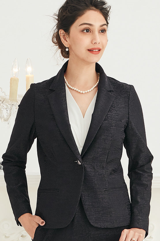 Stretch Jacquard: Black Jacquard Tailored Jacket