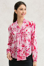 Stretch Chiffon: Pink Aroma Bowtie Blouse