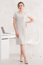 All-Season Material: Greige V-Neck I-Line Dress