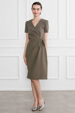 Khaki Cotton Blend V-Neck Everyday Dress