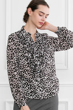Stretch Chiffon: White Geo Frill Blouse