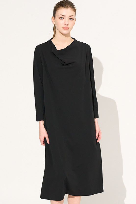 Black Midi Cowl Neck Dress