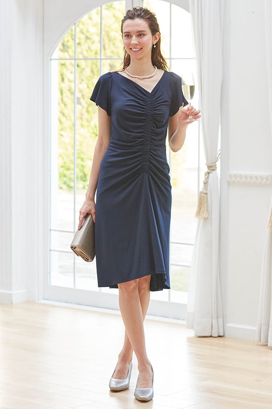 Navy V Gather Dress