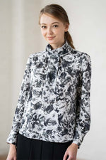 Gray Nuance Flower 2-Way Bowtie Blouse