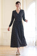 Long Length: Black Giraffe Long Cache-Coeur Ribbon Dress