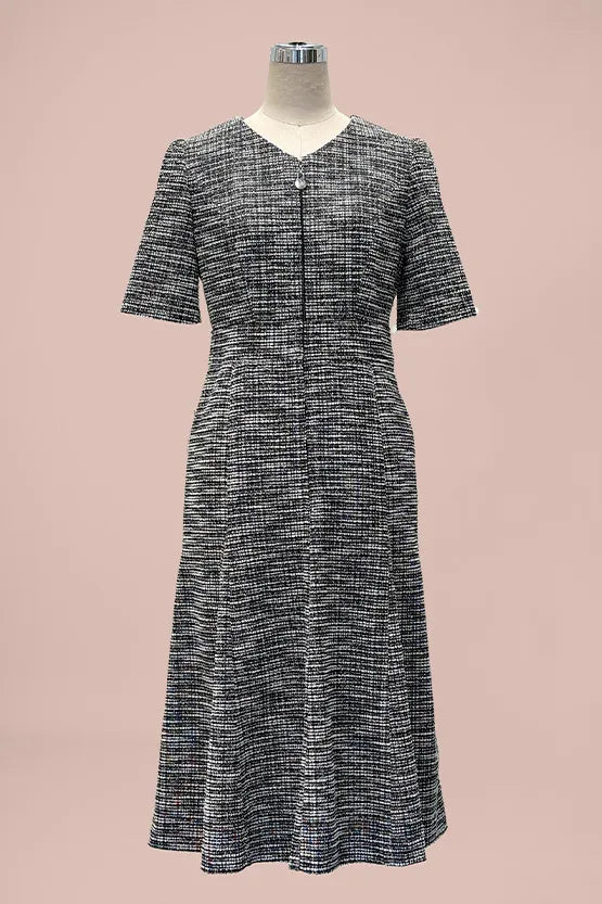 Stretch Lame Tweed: Zip-Up Semi-Mermaid Dress