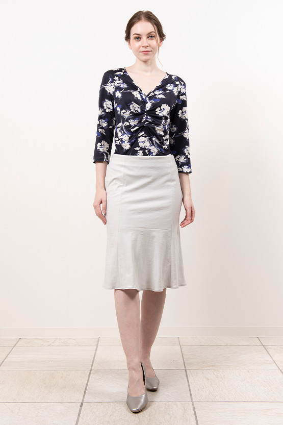 Stretch Jacquard: Greige Knee-Length Mermaid Skirt