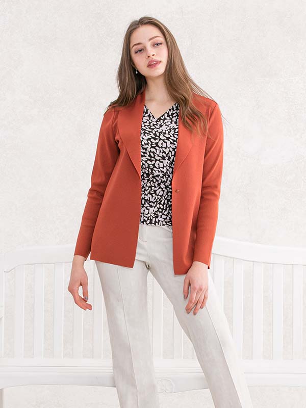 Brick Red Shawl Collar Cardigan