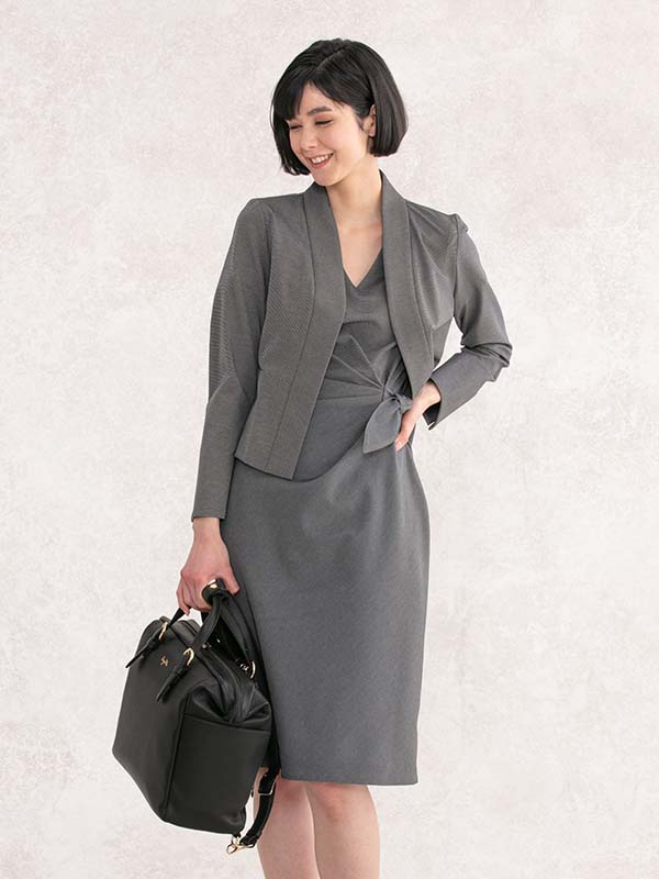 Cotton-Blend Grey V-Neck Everyday Dress