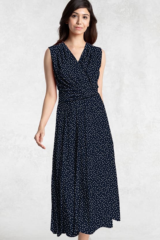Navy Tiny Dot Long Marilyn Dress