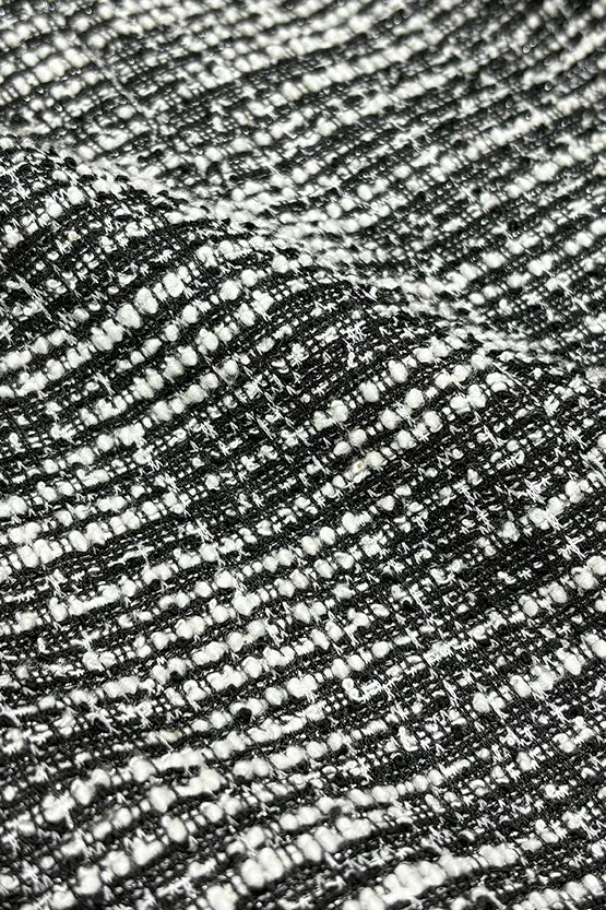 Stretch Lame Tweed: No-Collar Short Jacket