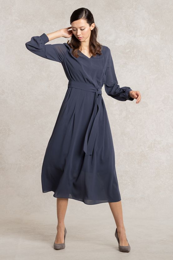 Stretch Chiffon: Navy Chiffon Long Dress