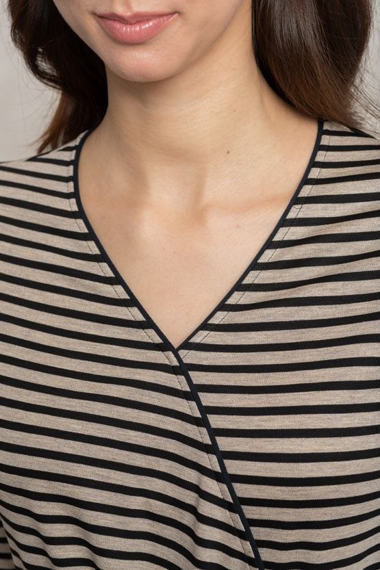 Beige X Black Stripe Wrap-Style Dress
