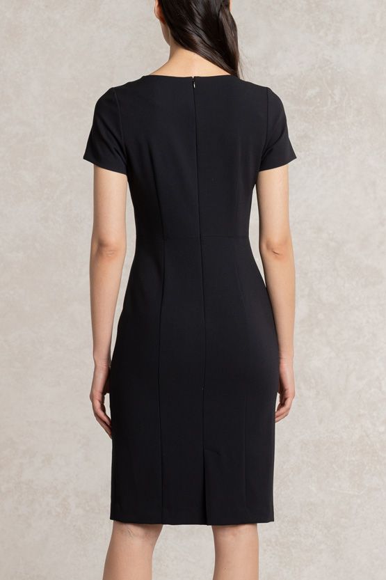 All-Season Material: Black V-Neck I-Line Dress