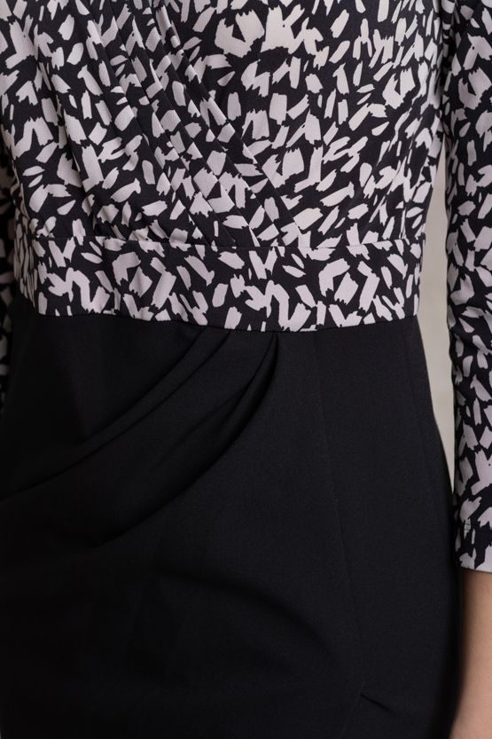 All-Season Material: White Geo X Black Asymmetry Dress