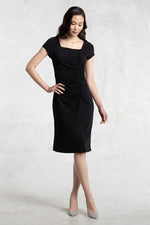 Black Square Neck Gather Dress