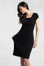 Black Square Neck Gather Dress