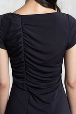 Navy Blue Square Neck Gather Dress