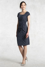 Tiny Dot Square-Neck Side Gather Dress
