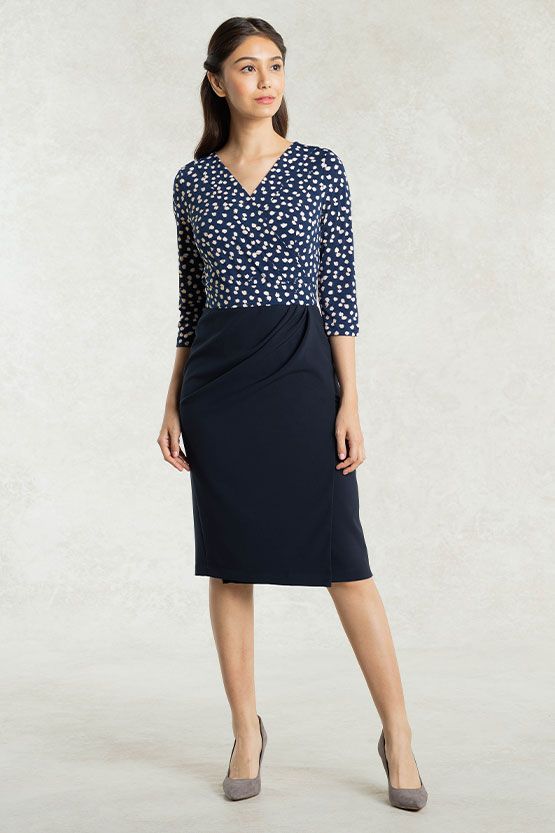 All-Season Material: Navy Rice Shower X Navy Asymmetry Dress