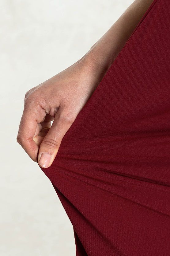 Red Square Neck Side Gather Dress