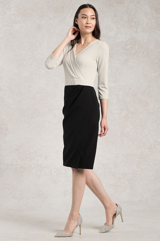 All-Season Material: Soy Milk X Black Asymmetry Dress