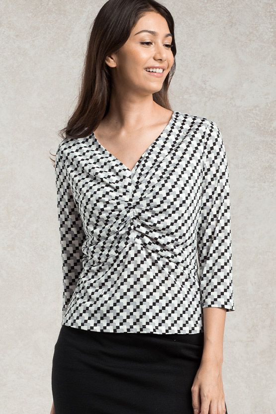 Black Tricolore Design Tucked Top