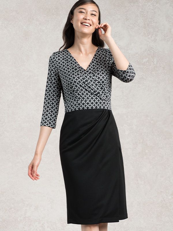 Wool Blend Double Face: Gray Circle X Black Asymmetry Dress