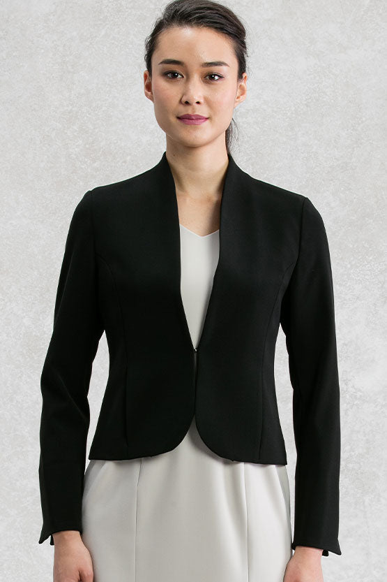 All-Season Material: Black Collarless Jacket