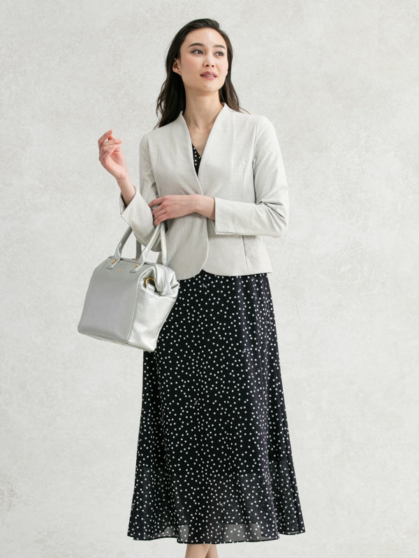 Stretch Jacquard: Greige Jacquard Collarless Jacket